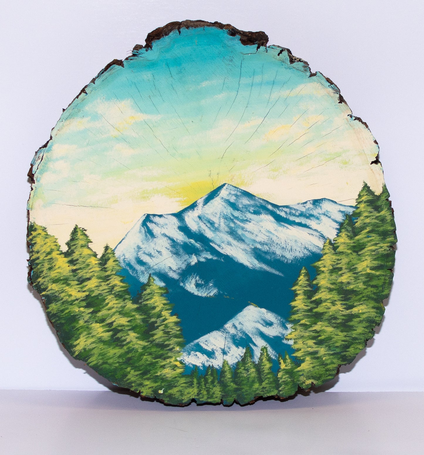 "Flagstaff Snowy Mountains", Acrylic On Wood, 9.37" W x 9.75" H x 1.5" D, Signed